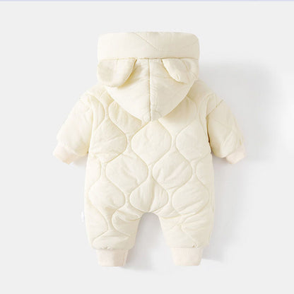 Autumn Winter Hooded Baby Rompers, Newborn Infant Fleece Padded One Piece, Cartoon Outdoor Outfit for Boys and Girls