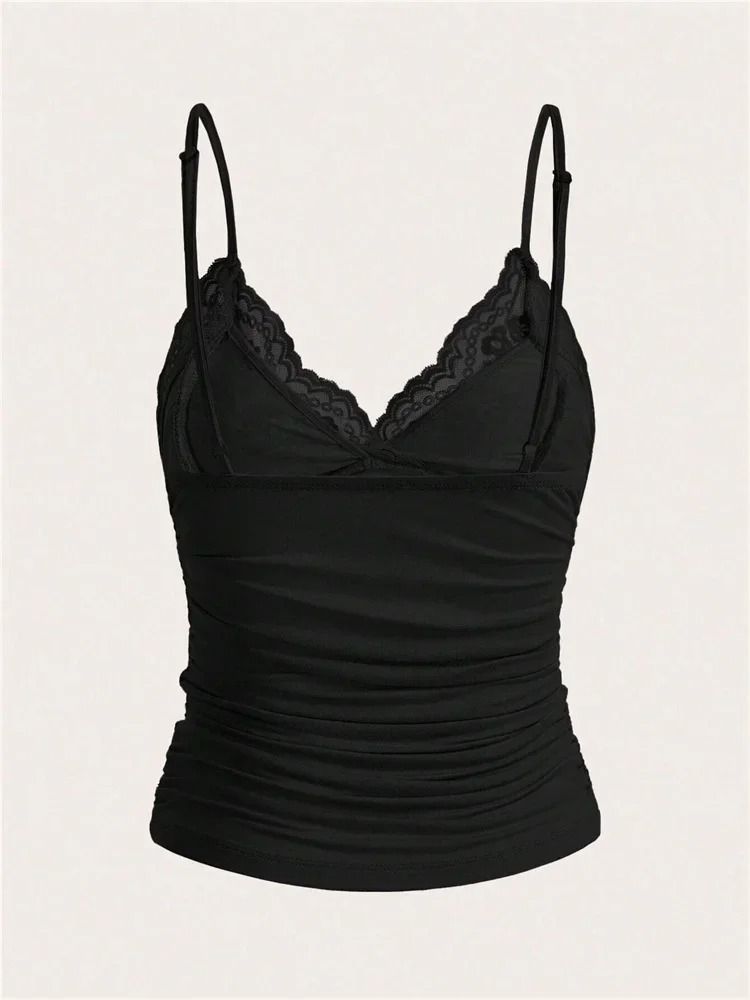 Contrast Lace Bow Front Crop Cami Top for Women