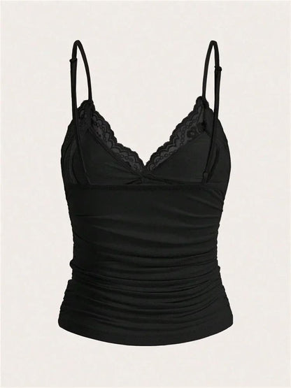 Contrast Lace Bow Front Crop Cami Top for Women