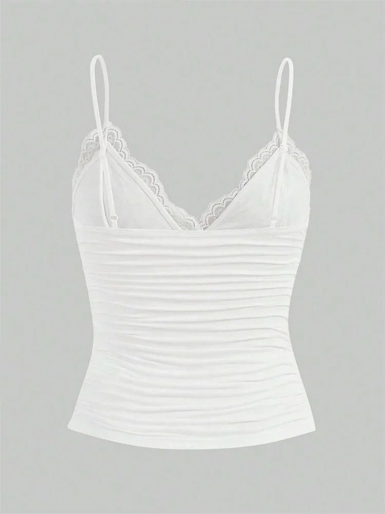 Contrast Lace Bow Front Crop Cami Top for Women