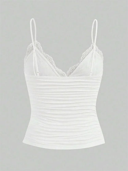Contrast Lace Bow Front Crop Cami Top for Women