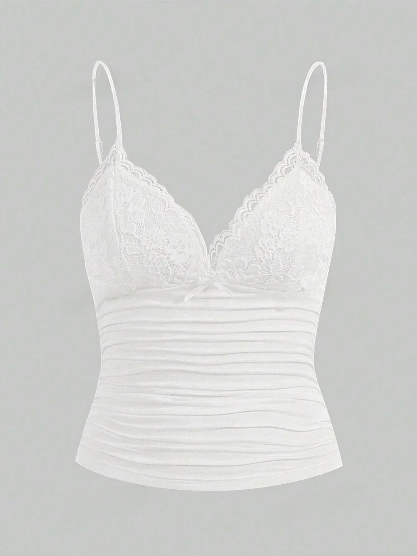 Contrast Lace Bow Front Crop Cami Top for Women