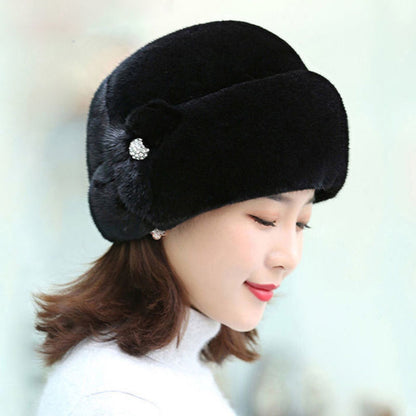 Thickened Warm Solid Color Women Winter Hat, Russian Flower Decor, Elegant Autumn Winter Thermal Cap For Outdoor
