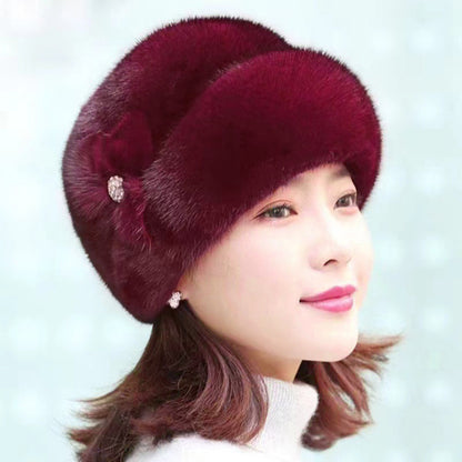 Thickened Warm Solid Color Women Winter Hat, Russian Flower Decor, Elegant Autumn Winter Thermal Cap For Outdoor