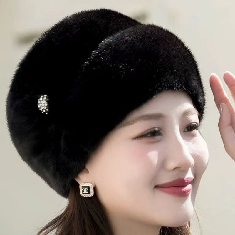 Thickened Warm Solid Color Women Winter Hat, Russian Flower Decor, Elegant Autumn Winter Thermal Cap For Outdoor