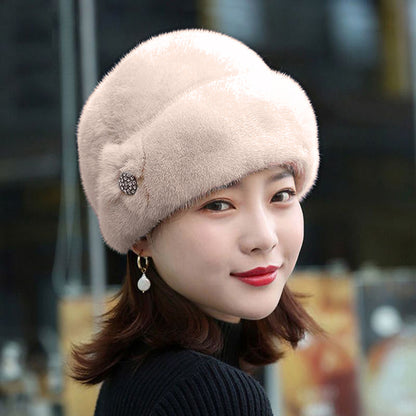 Thickened Warm Solid Color Women Winter Hat, Russian Flower Decor, Elegant Autumn Winter Thermal Cap For Outdoor