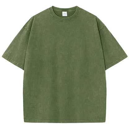 American Style Retro Heavyweight Solid Color Short Sleeve T Shirt for Men and Women