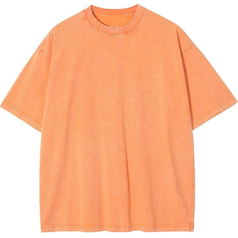 American Style Retro Heavyweight Solid Color Short Sleeve T Shirt for Men and Women