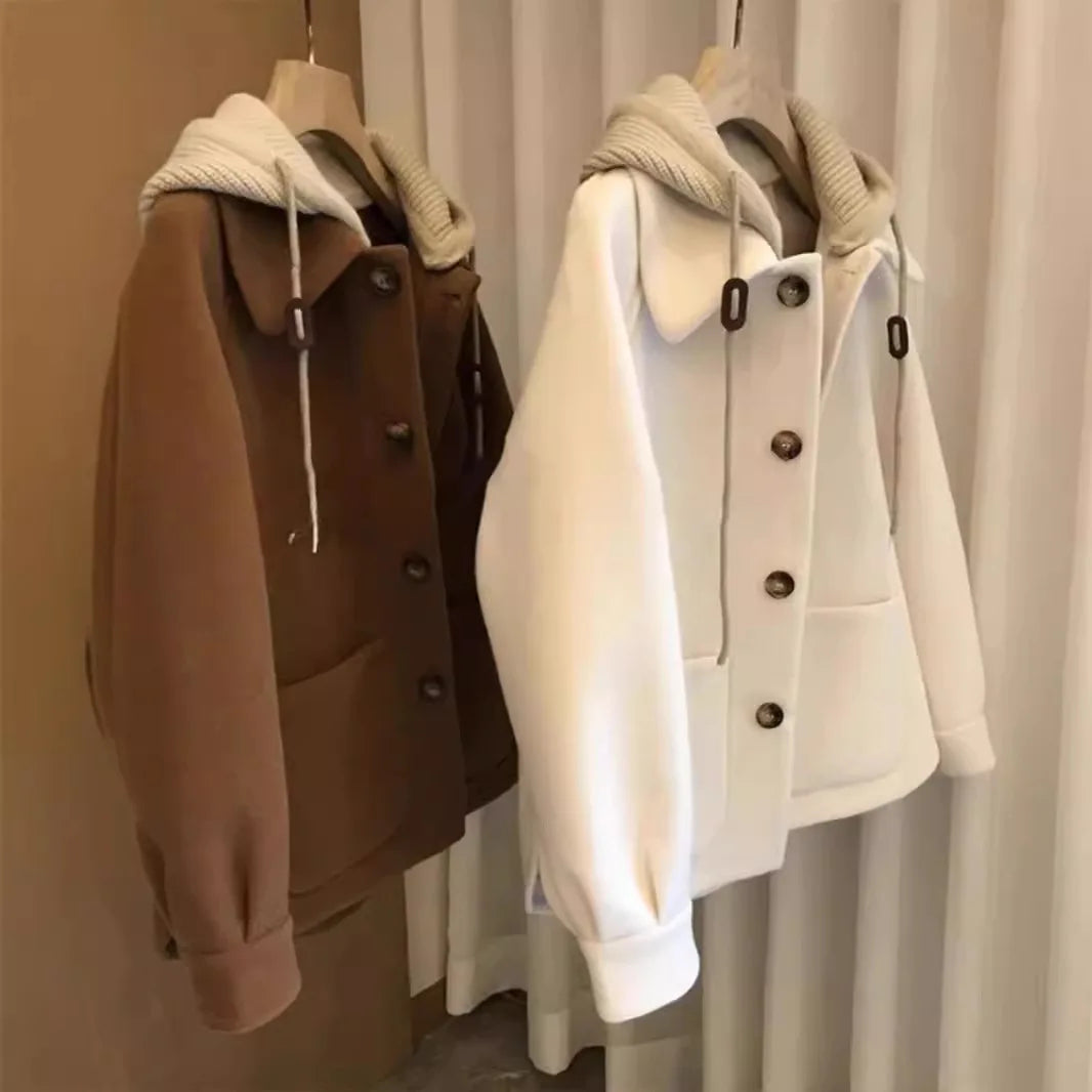 Vintage Coat, Women's Thick Knitted Woolen Outerwear, Loose Fit Fashionable Design for Autumn Winter