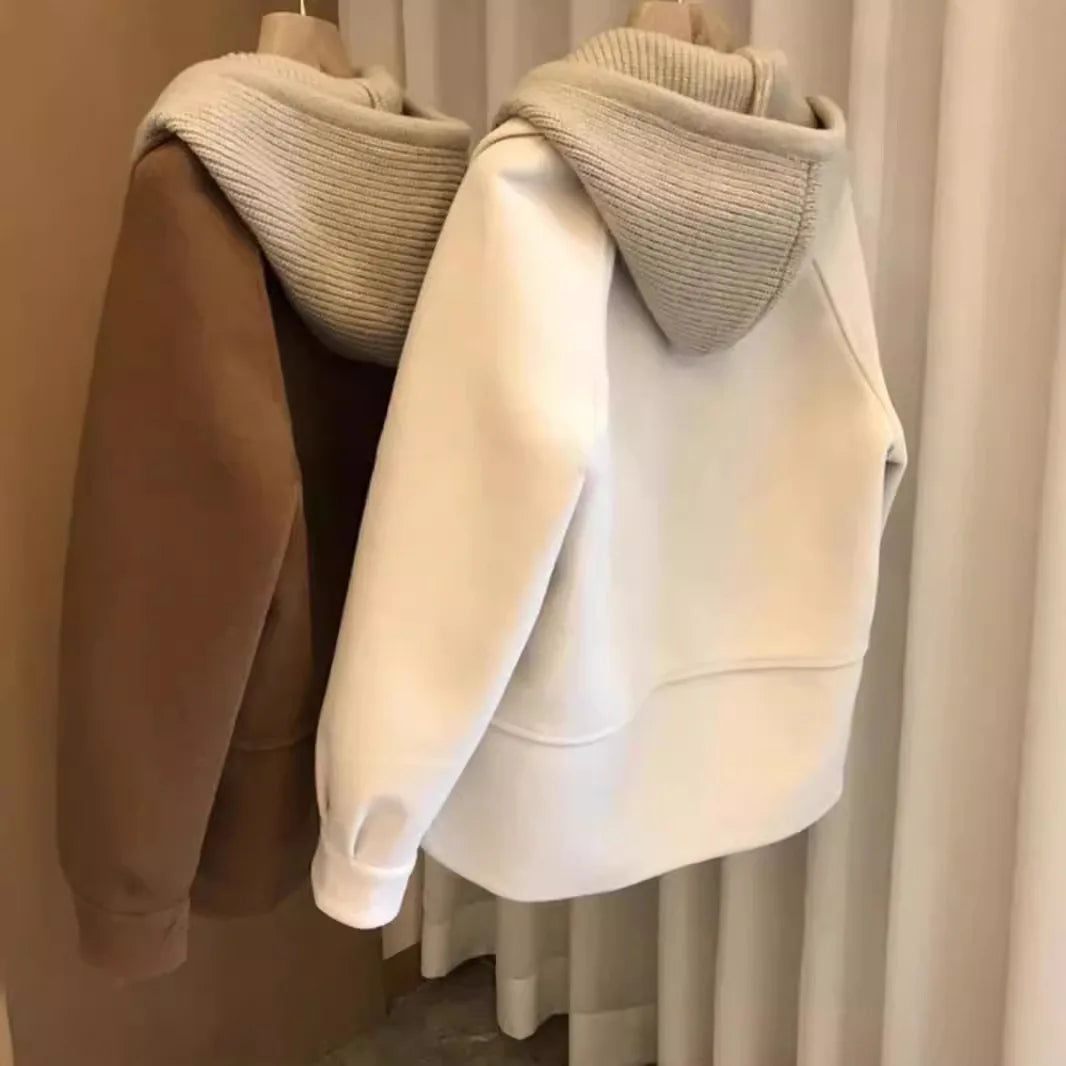 Vintage Coat, Women's Thick Knitted Woolen Outerwear, Loose Fit Fashionable Design for Autumn Winter