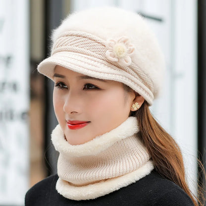Plush Fur Lined Hat & Scarf Warm Set, Hot Sale Women Winter Hat, Keep Warm Cap
