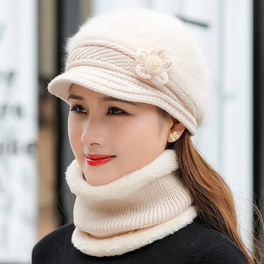 Plush Fur Lined Hat & Scarf Warm Set, Hot Sale Women Winter Hat, Keep Warm Cap