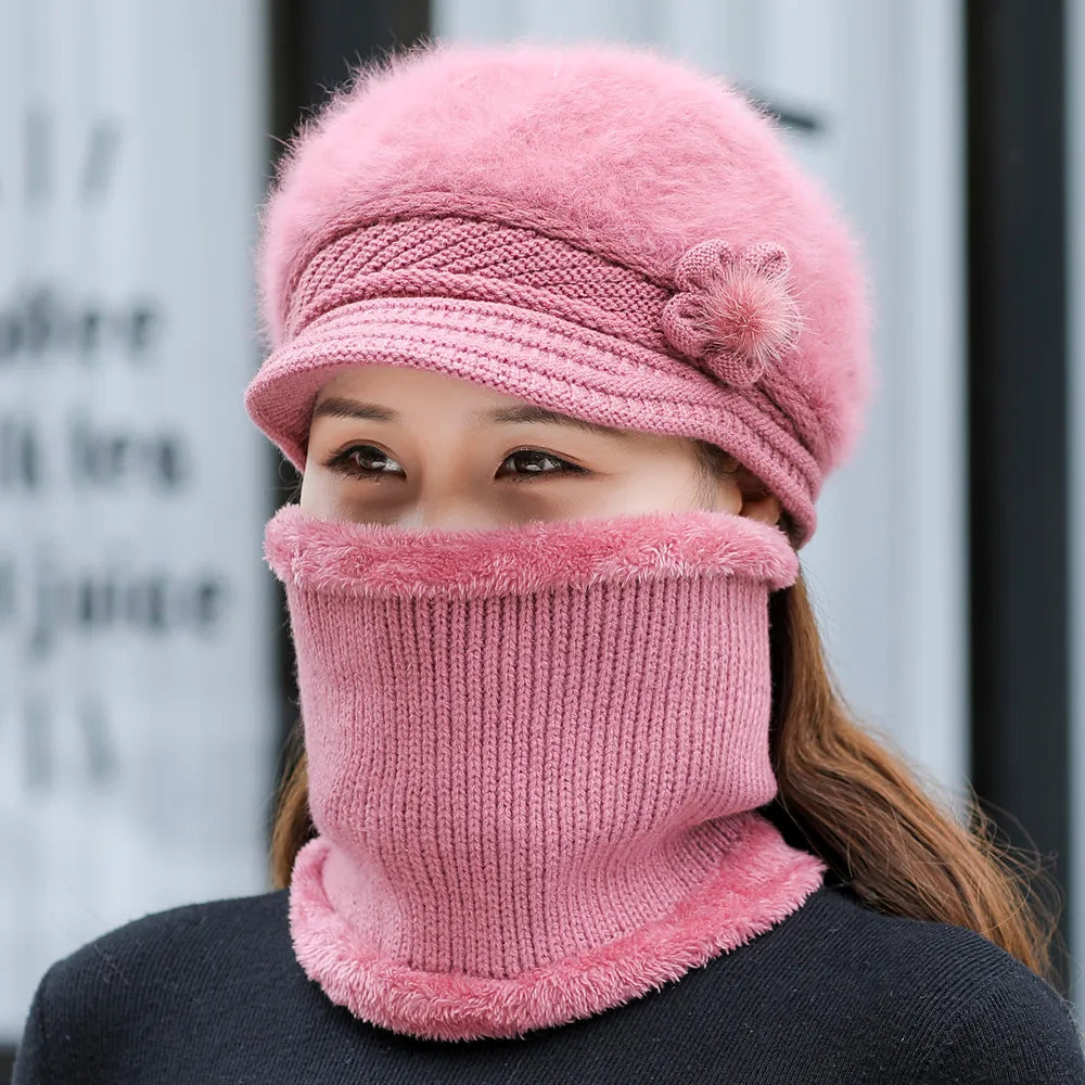 Plush Fur Lined Hat & Scarf Warm Set, Hot Sale Women Winter Hat, Keep Warm Cap