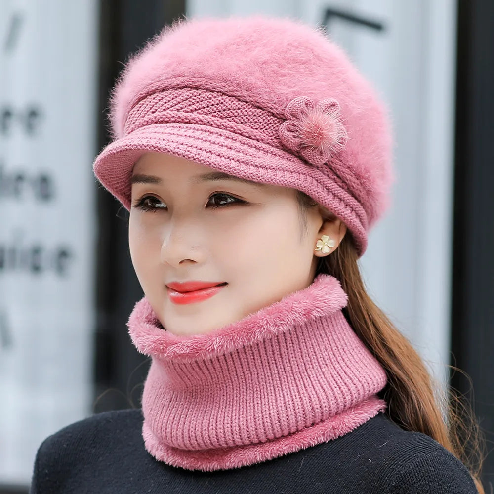 Plush Fur Lined Hat & Scarf Warm Set, Hot Sale Women Winter Hat, Keep Warm Cap