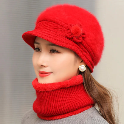 Plush Fur Lined Hat & Scarf Warm Set, Hot Sale Women Winter Hat, Keep Warm Cap