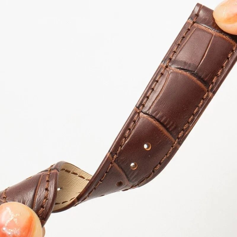 Genuine Leather Watch Band with Wooden Box and Butterfly Clasp
