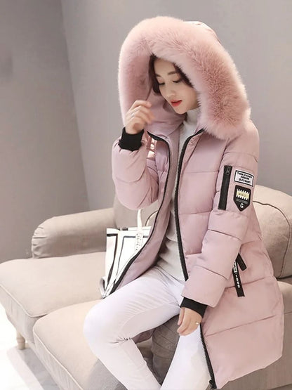 Womens Winter Fur Collar Hooded Parka Coat