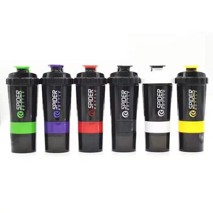 3-Layer Protein Shaker Bottle with Mixing Net and Storage Compartments