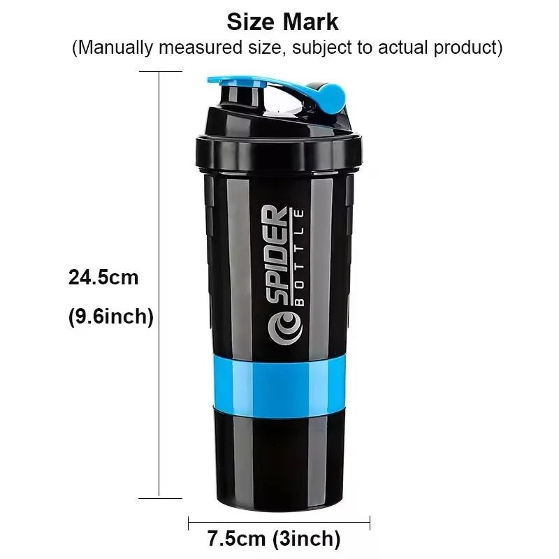 3-Layer Protein Shaker Bottle with Mixing Net and Storage Compartments