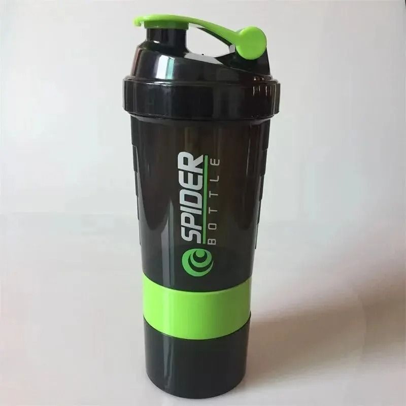 3-Layer Protein Shaker Bottle with Mixing Net and Storage Compartments