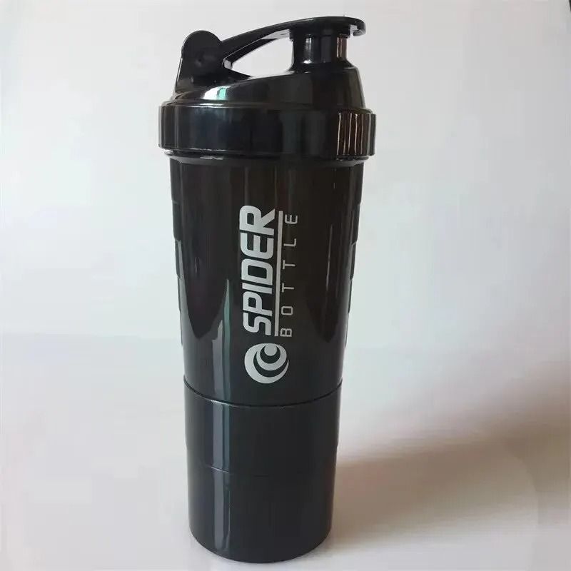3-Layer Protein Shaker Bottle with Mixing Net and Storage Compartments