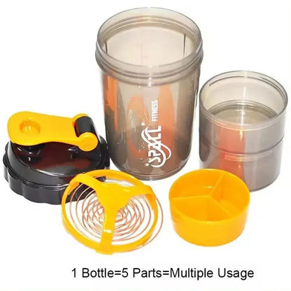 3-Layer Protein Shaker Bottle with Mixing Net and Storage Compartments