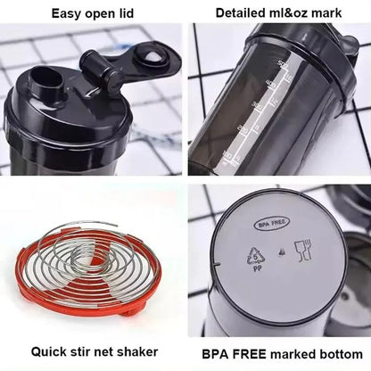 3-Layer Protein Shaker Bottle with Mixing Net and Storage Compartments