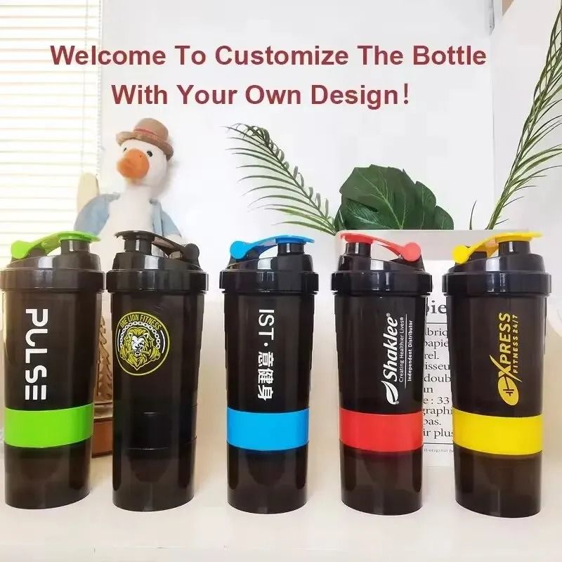 3-Layer Protein Shaker Bottle with Mixing Net and Storage Compartments