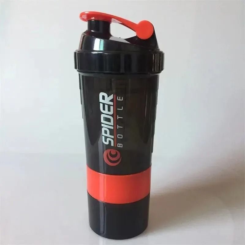 3-Layer Protein Shaker Bottle with Mixing Net and Storage Compartments