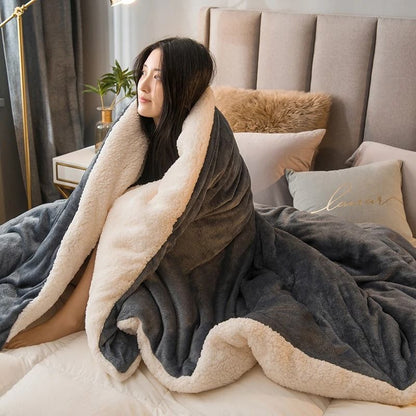 Double-Sided Wool Throw Blanket for Winter Warmth and Comfort