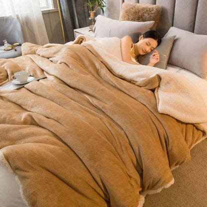 Double-Sided Wool Throw Blanket for Winter Warmth and Comfort