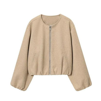 Mujer Red Zipper Bomber Jacket for Women Soft Cropped Sports Outerwear