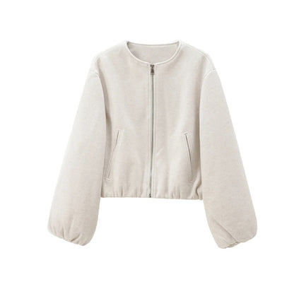 Mujer Red Zipper Bomber Jacket for Women Soft Cropped Sports Outerwear