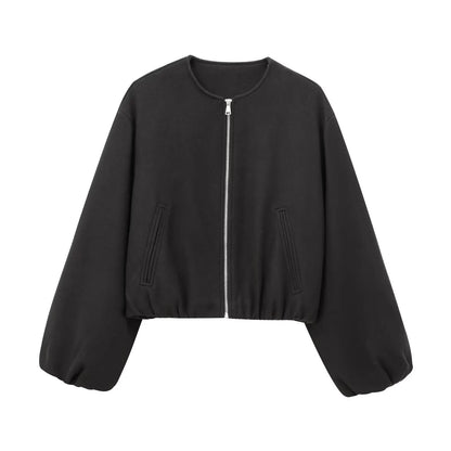 Mujer Red Zipper Bomber Jacket for Women Soft Cropped Sports Outerwear