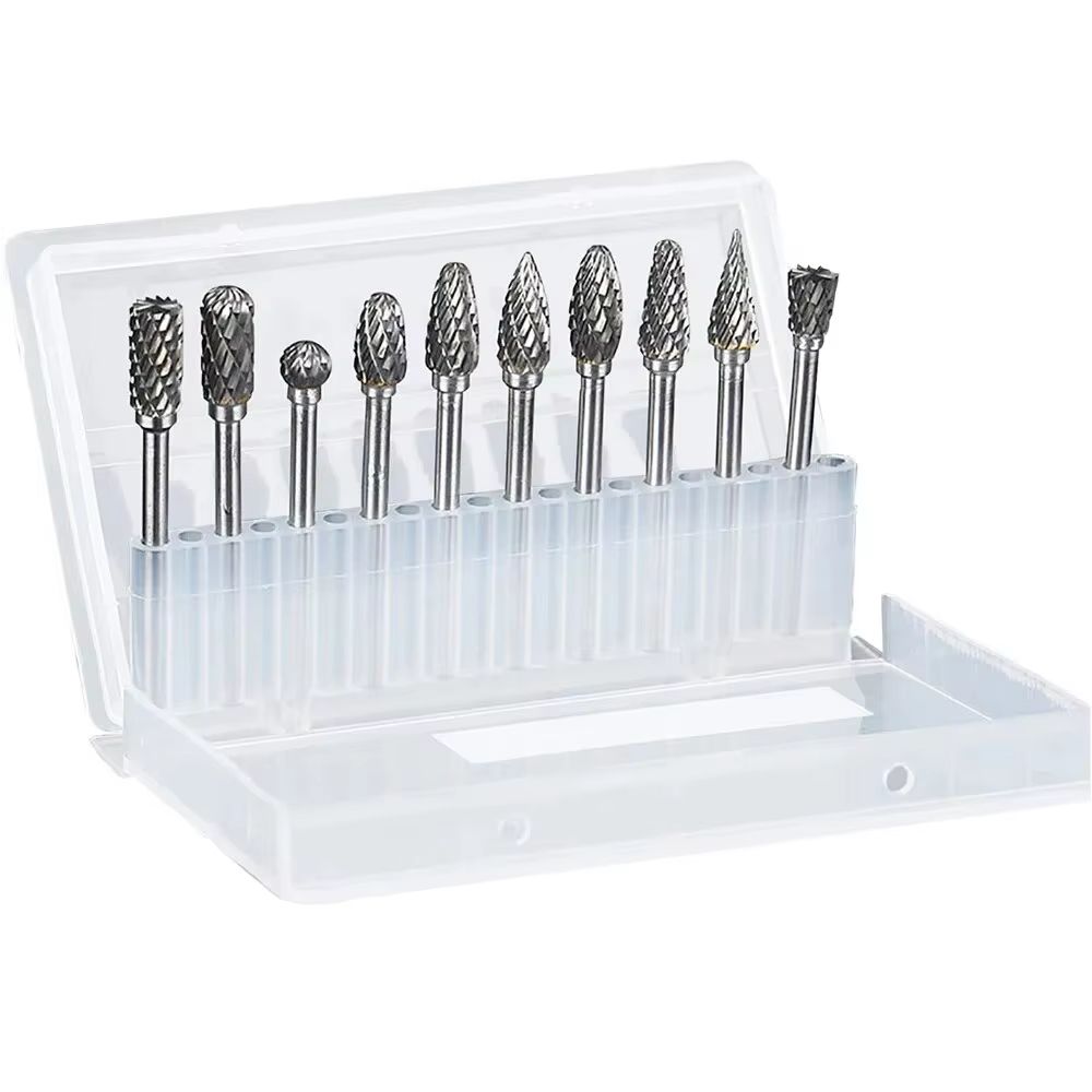 PrecisionPro Tungsten Carbide Rotary Burr Set – 10-Piece Double-Cut Grinding & Carving Tools for Dremel and Electric Rot