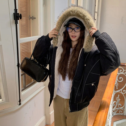 New Winter Puffer Jacket for Women, Warm Parka with Removable Fur Hood, Long Cotton Padded Coat, Insulated Outwear