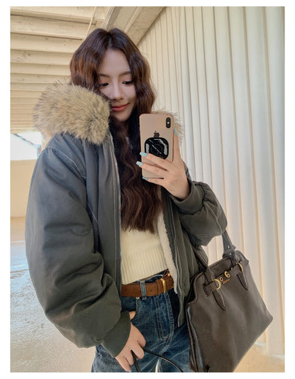New Winter Puffer Jacket for Women, Warm Parka with Removable Fur Hood, Long Cotton Padded Coat, Insulated Outwear