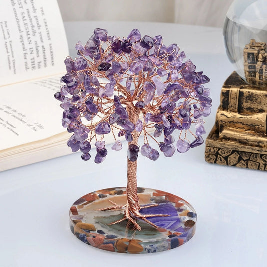 Crystal Money Tree with Agate Base for Home and Office Decoration