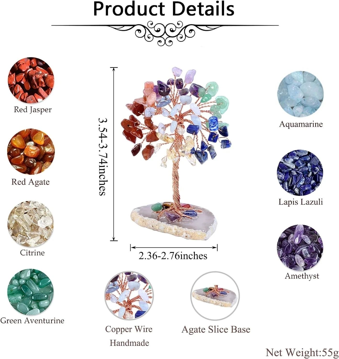 Crystal Money Tree with Agate Base for Home and Office Decoration