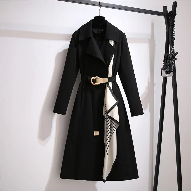 Elegant Women's Long Coat, Loose Fit, Fashionable Outerwear for Spring and Autumn, Trendy and Slimming Large Size Jacket