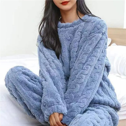 Soft Coral Velvet Pajamas Set for Women, Warm Jacquard Lounge wear, Cozy Winter Outerwear, Christmas wear