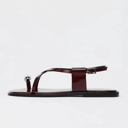 Womens Summer Cross Strap Flat Sandals with Buckle, Fashion Metal Over Toe Casual Slippers, Lightweight Comfort Beach