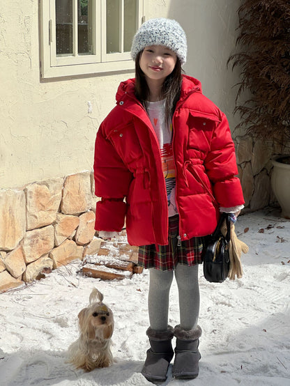 Autumn Girls Coat, Thickened Warm, Quilted Hooded Jacket, Mid Long Waist Childrens Clothing, Casual Daily Wear