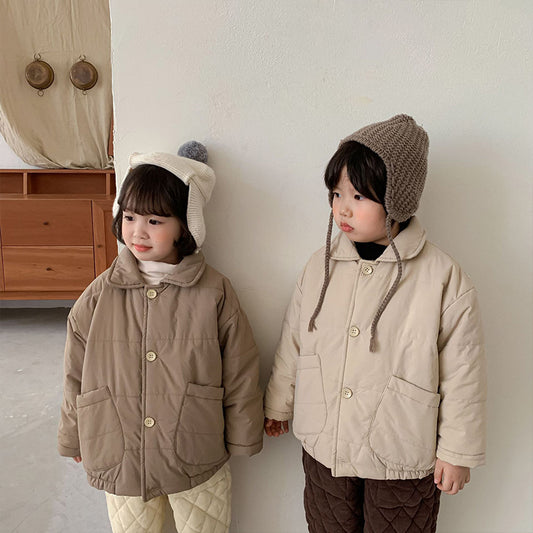 Warm Winter Jacket for Girls, Padded Toddler Coat, Thickened Cotton Parka, Solid Color Fashion Outwear