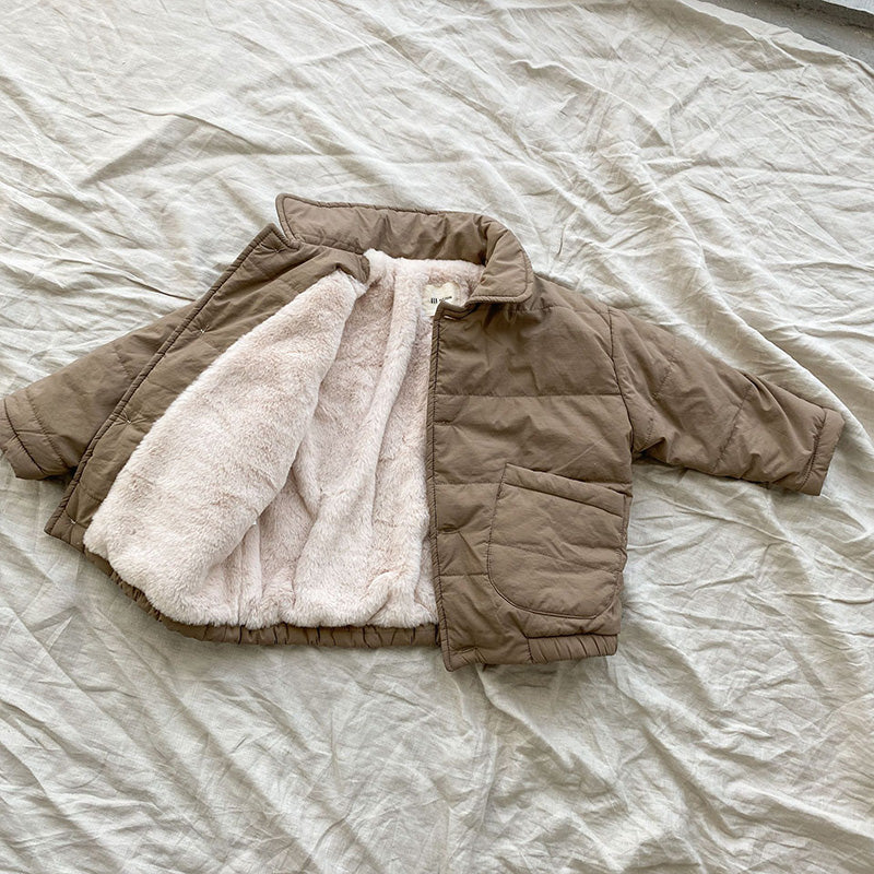 Warm Winter Jacket for Girls, Padded Toddler Coat, Thickened Cotton Parka, Solid Color Fashion Outwear