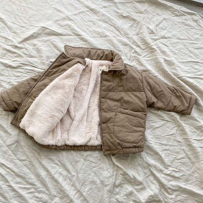 Warm Winter Jacket for Girls, Padded Toddler Coat, Thickened Cotton Parka, Solid Color Fashion Outwear
