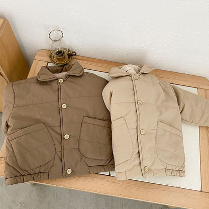 Warm Winter Jacket for Girls, Padded Toddler Coat, Thickened Cotton Parka, Solid Color Fashion Outwear