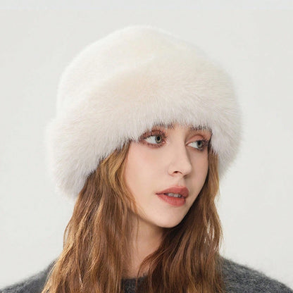 Warm Thick Fleece Bucket Hat for Women, Simple and Casual Winter Hat, Fashionable Outdoor Skiing Cap