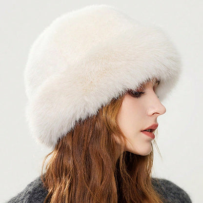 Warm Thick Fleece Bucket Hat for Women, Simple and Casual Winter Hat, Fashionable Outdoor Skiing Cap