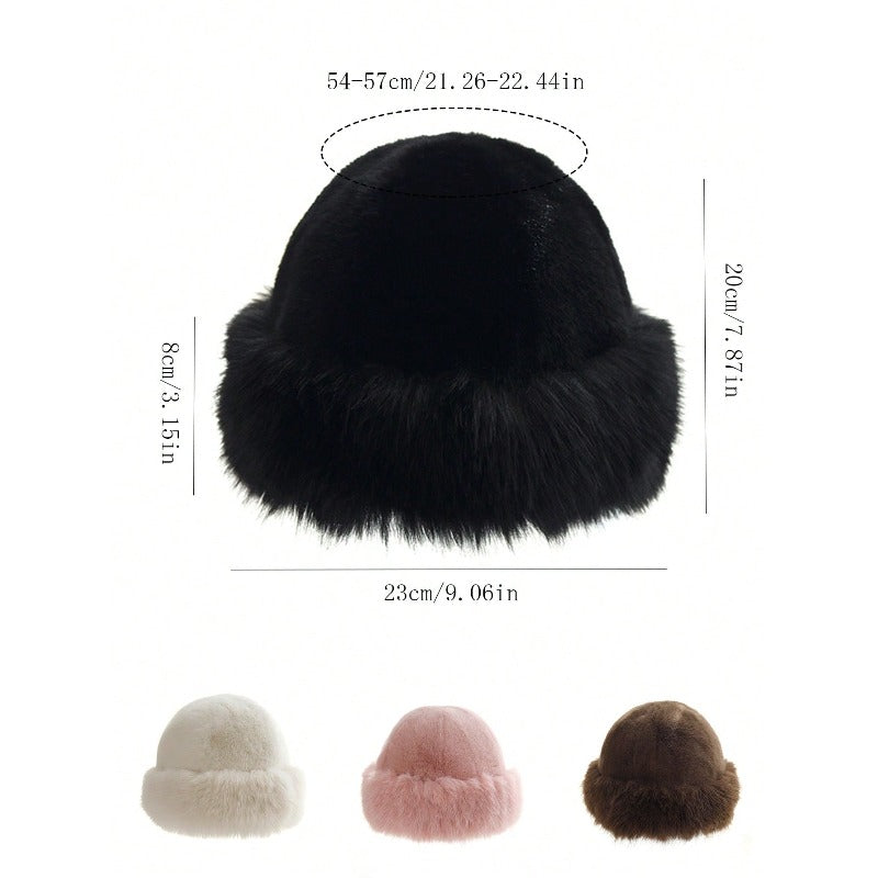 Warm Thick Fleece Bucket Hat for Women, Simple and Casual Winter Hat, Fashionable Outdoor Skiing Cap